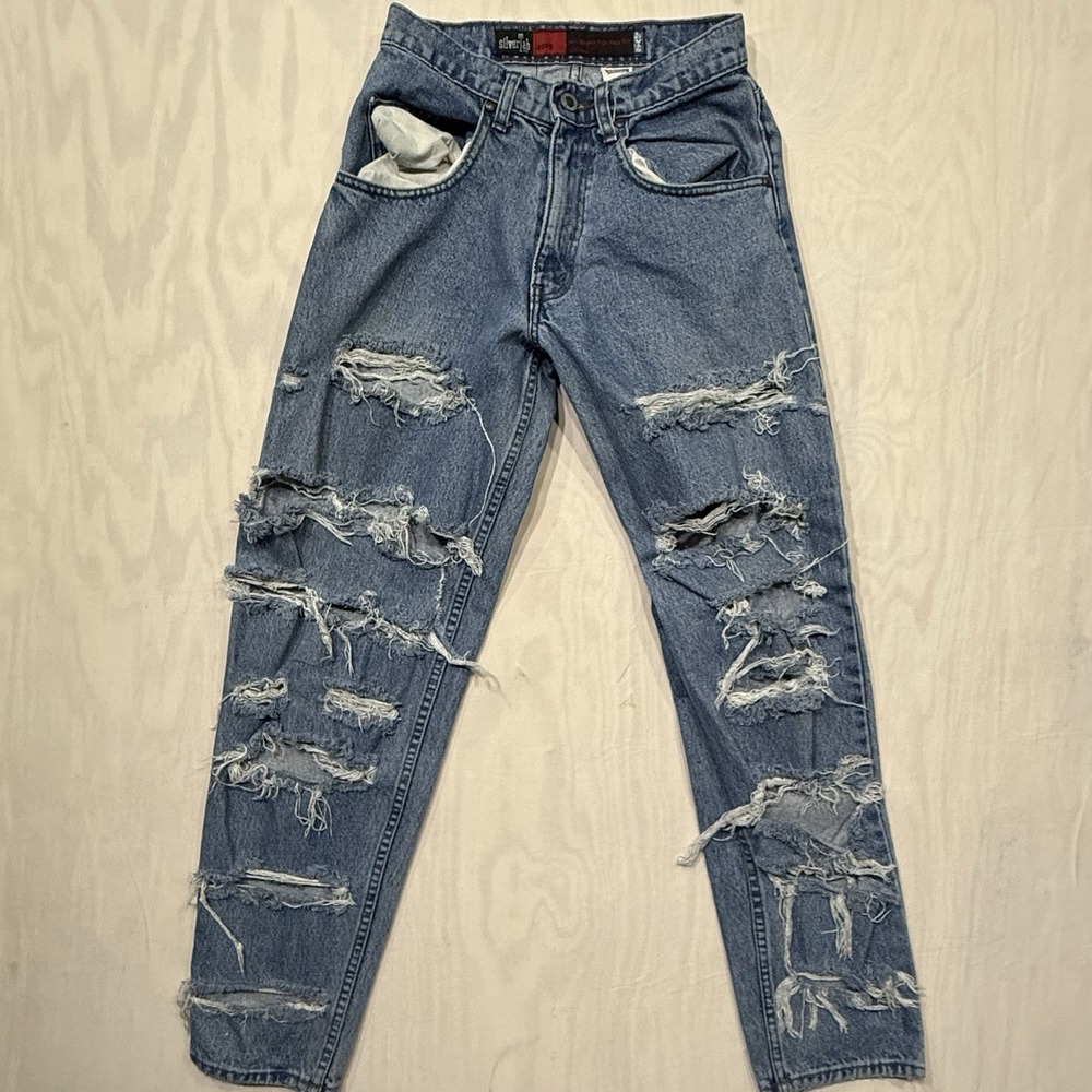 Vintage Y2k Levis Silver Tab Mom Jeans Light Wash Distressed Ripped Denim 28x30